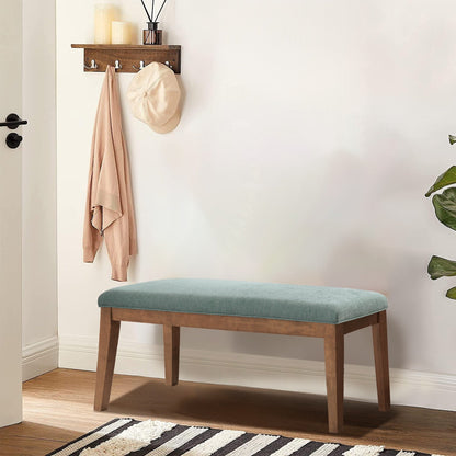 Banc d'entrée rembourré en tissu, banc de chambre pour bout de lit, beige, bois massif, 44 pouces