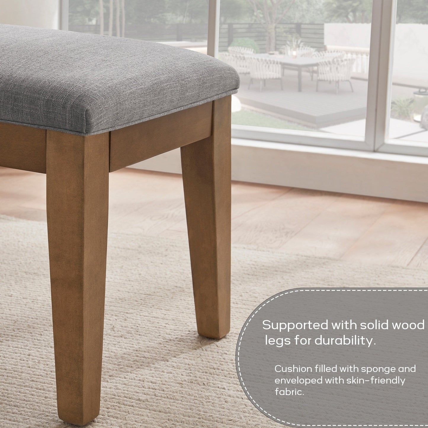 Banc d'entrée rembourré en tissu, banc de chambre pour bout de lit, beige, bois massif, 44 pouces