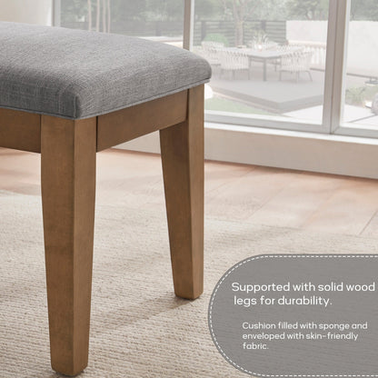 Banc d'entrée rembourré en tissu, banc de chambre pour bout de lit, beige, bois massif, 44 pouces