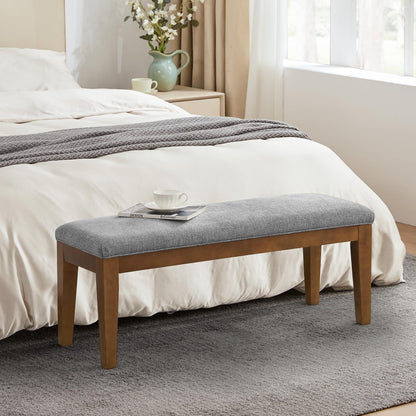 Banc d'entrée rembourré en tissu, banc de chambre pour bout de lit, beige, bois massif, 44 pouces