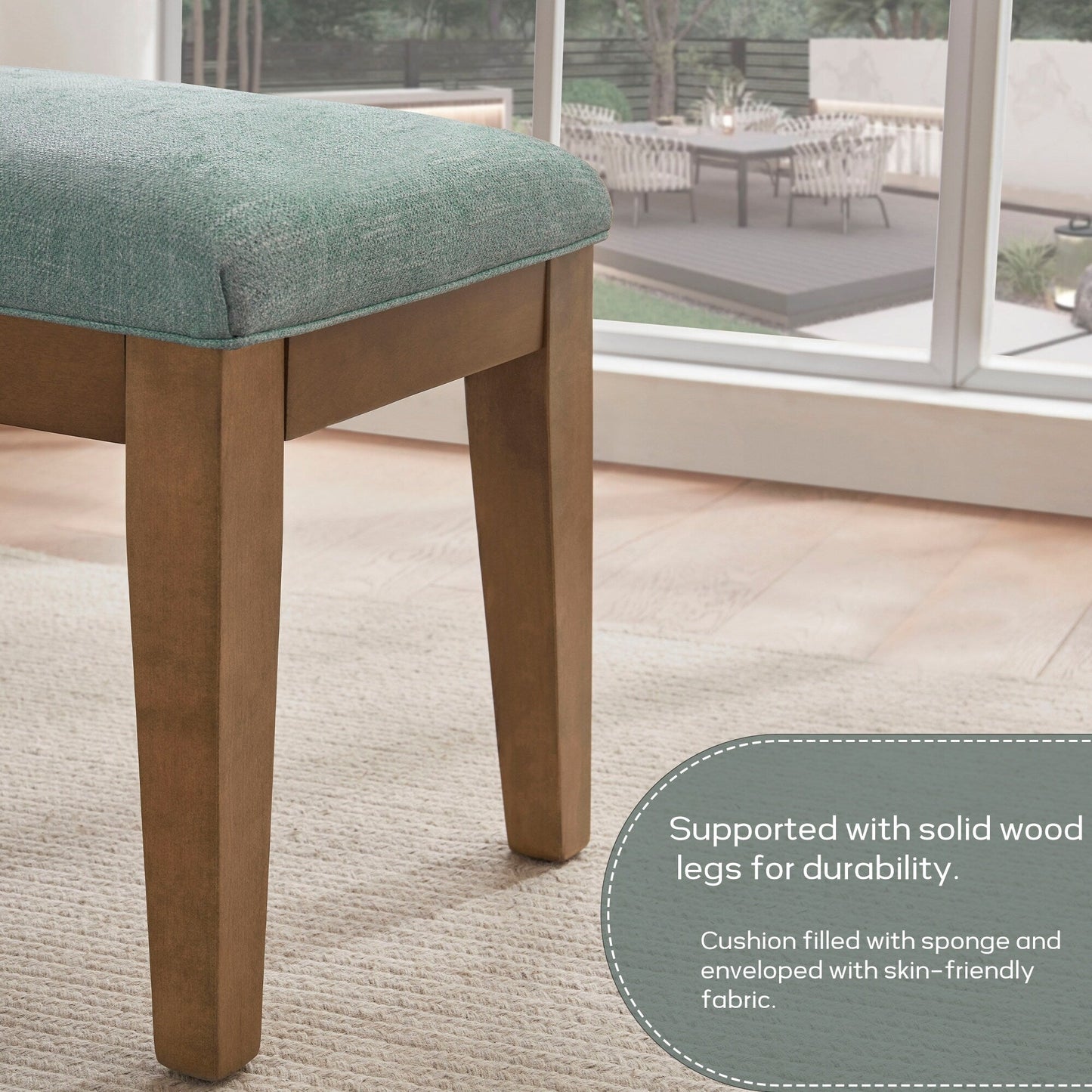 Banc d'entrée rembourré en tissu, banc de chambre pour bout de lit, beige, bois massif, 44 pouces