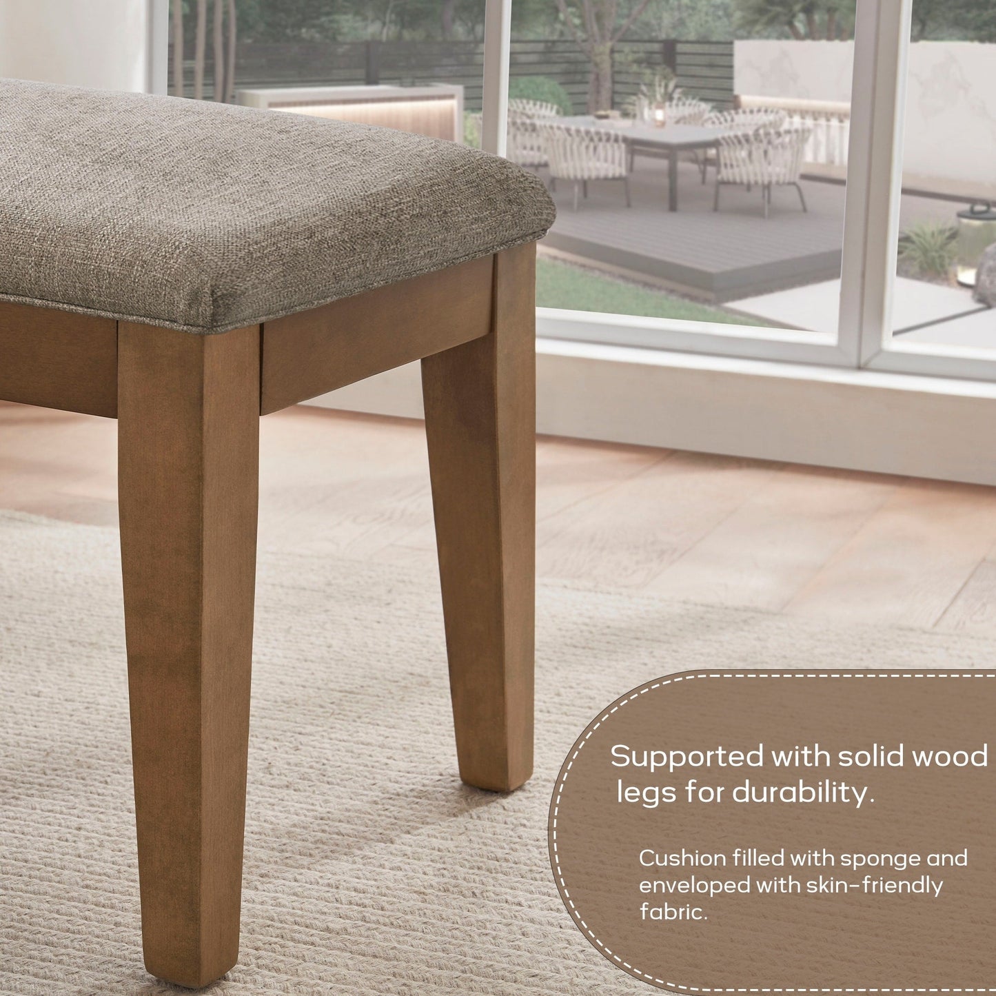 Banc d'entrée rembourré en tissu, banc de chambre pour bout de lit, beige, bois massif, 44 pouces