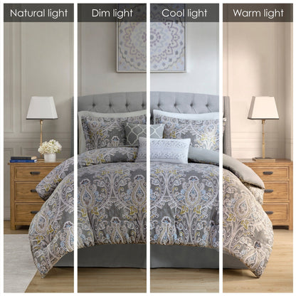 Parure de lit 6 pièces en coton gris à motif damassé Harbor House Hallie