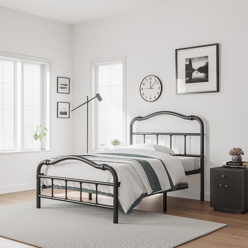 Cadre de lit en métal robuste de 14 pouces de haut avec style vintage, supporte jusqu'à 2500 lb, assemblage facile et sans grincement