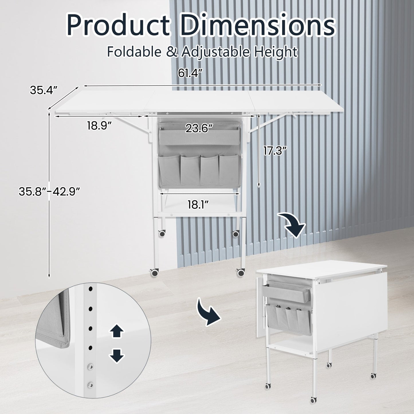 Table de bricolage réglable en hauteur avec étagères de rangement, table de découpe pliante mobile pour la maison, le bureau, la salle de couture, la salle d'artisanat