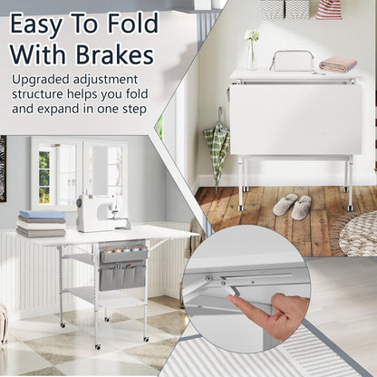 Table de bricolage réglable en hauteur avec étagères de rangement, table de découpe pliante mobile pour la maison, le bureau, la salle de couture, la salle d'artisanat