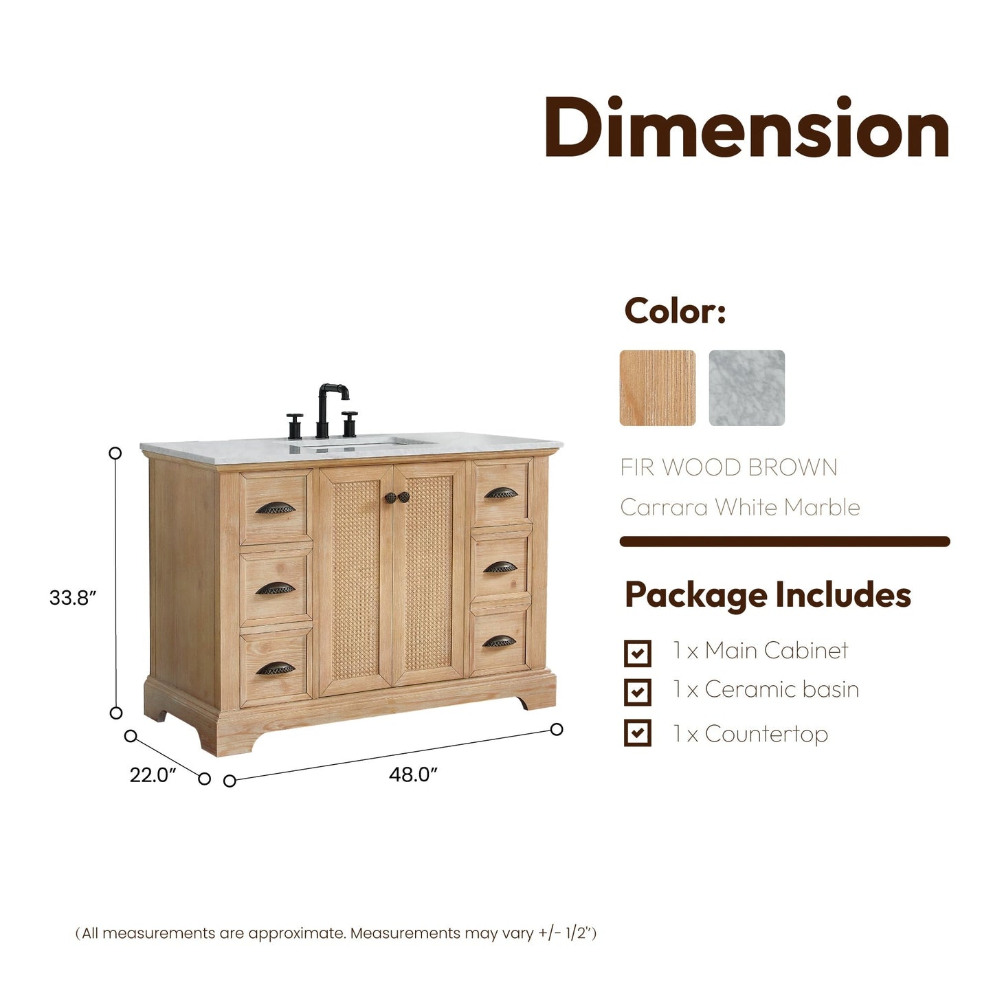 Meuble-lavabo Hervas avec plateau en marbre naturel sans miroir