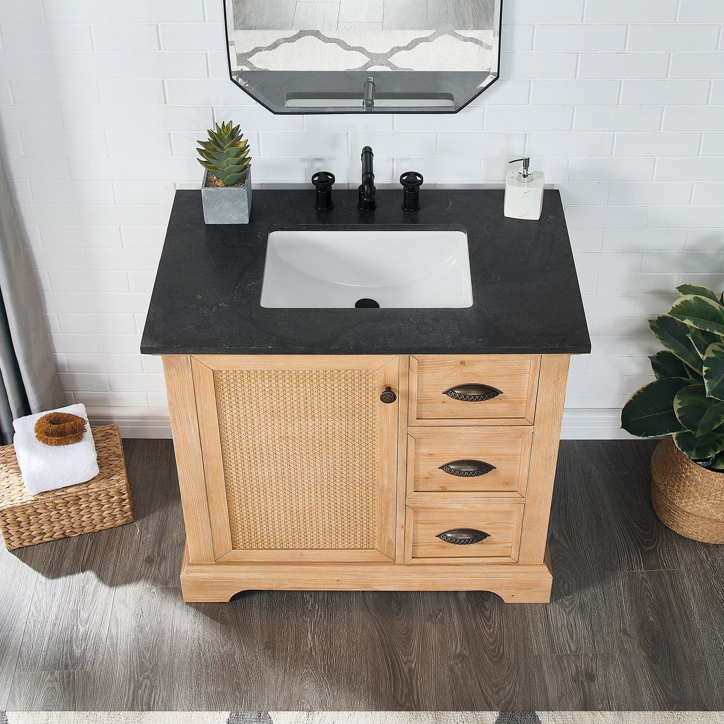 Meuble-lavabo Hervas avec plateau en marbre naturel sans miroir