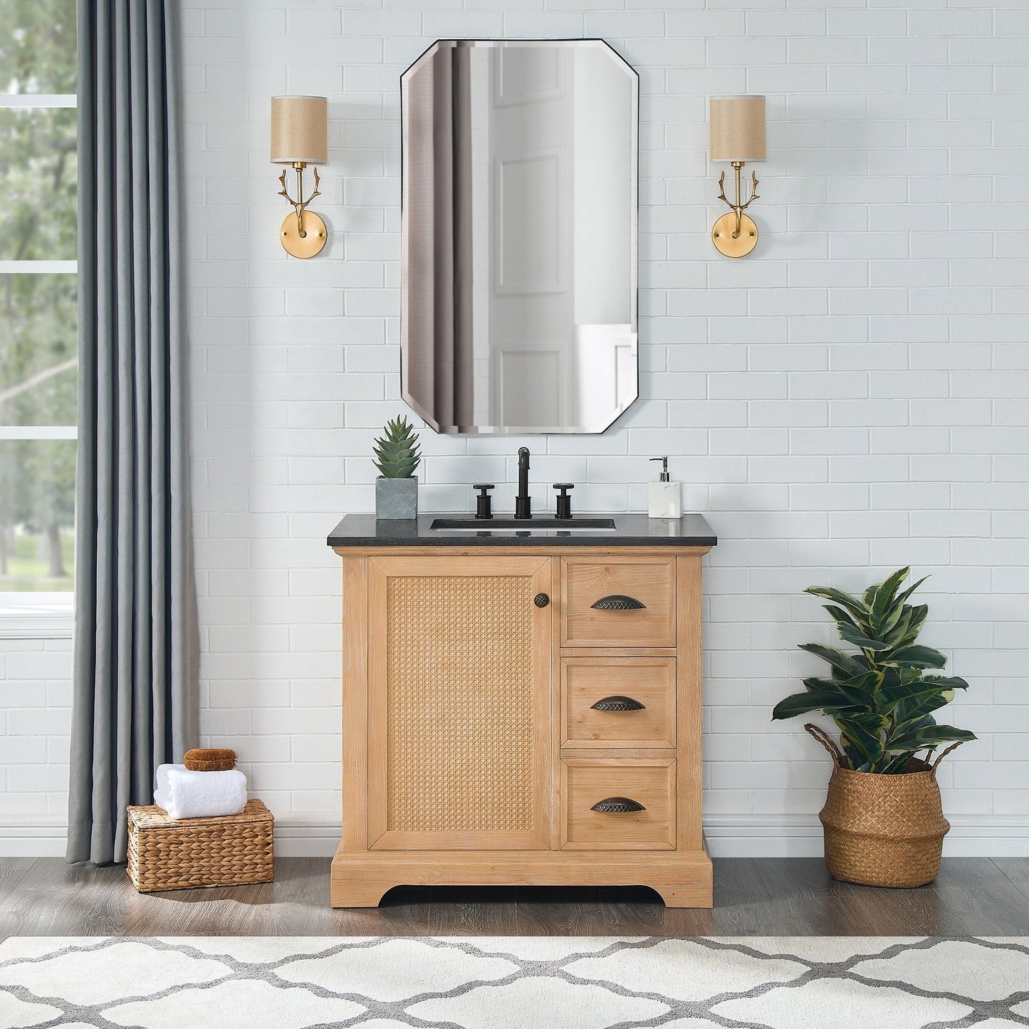 Meuble-lavabo Hervas avec plateau en marbre naturel sans miroir