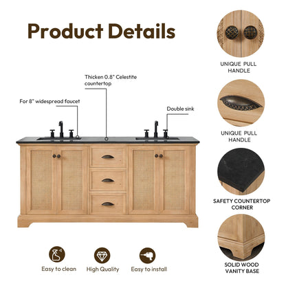 Meuble-lavabo Hervas avec plateau en marbre naturel sans miroir