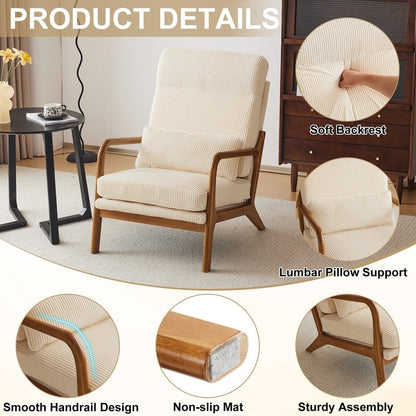 Chaise de loisirs à dossier haut en bois massif avec accoudoirs et dossier, chaise d'appoint