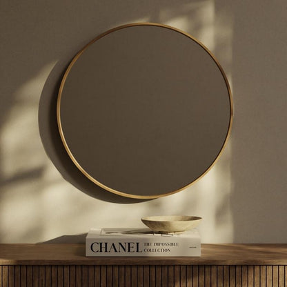 Miroir mural rond classique avec cadre en bois