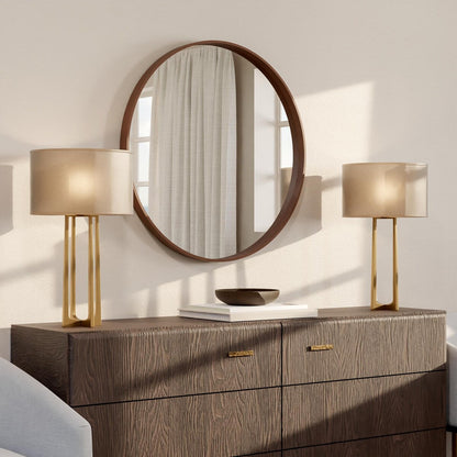 Miroir mural rond classique avec cadre en bois