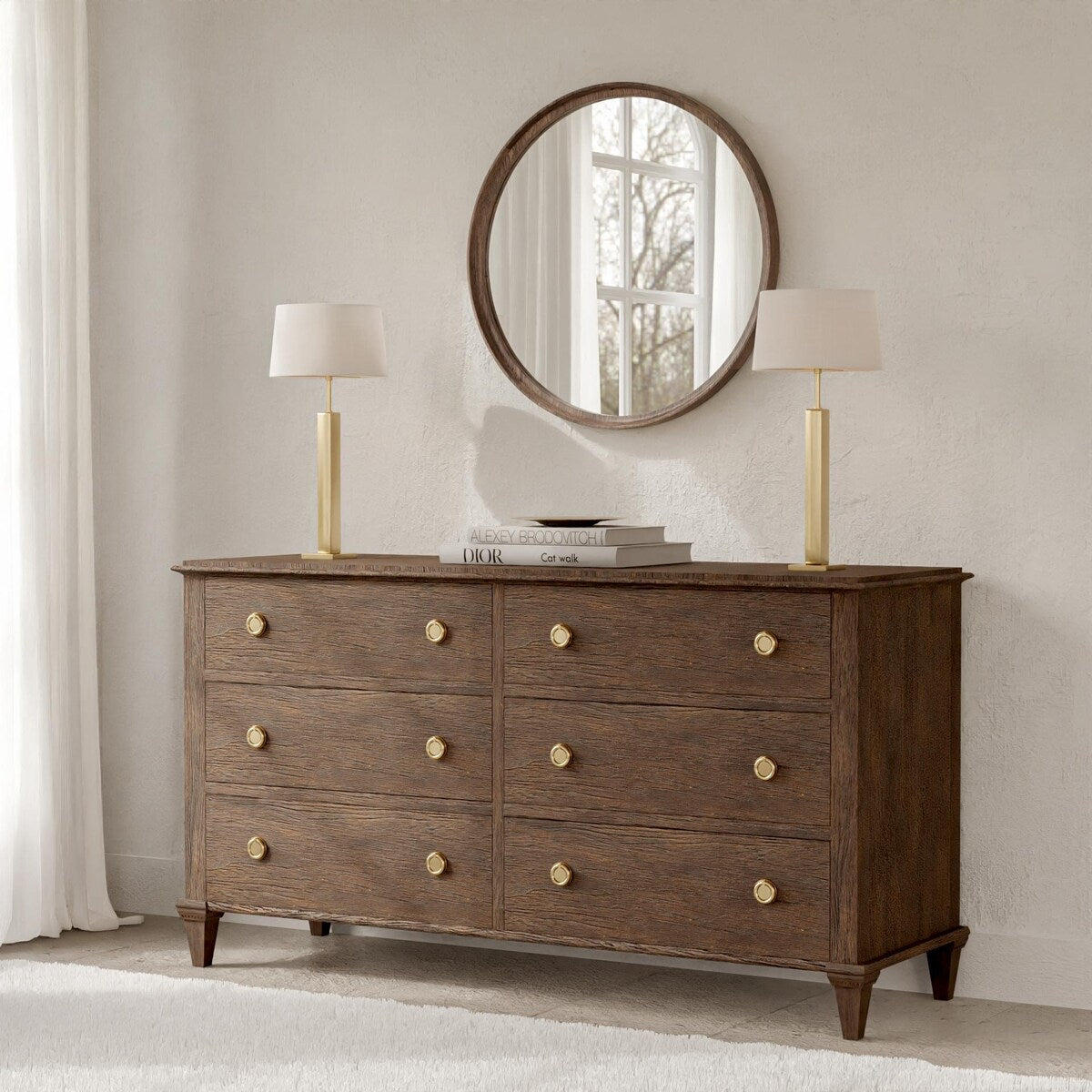 Miroir mural rond classique avec cadre en bois