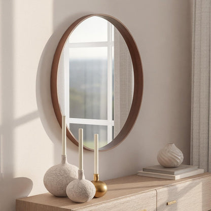 Miroir mural rond classique avec cadre en bois