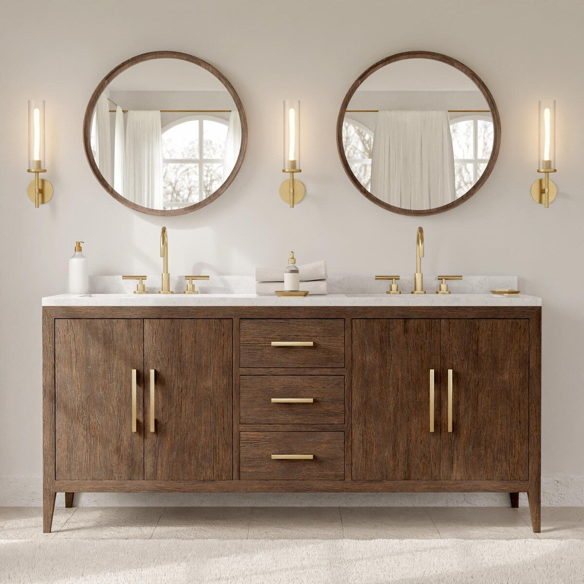 Miroir mural rond classique avec cadre en bois