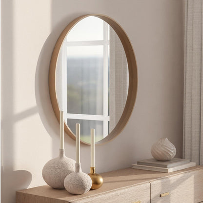 Miroir mural rond classique avec cadre en bois