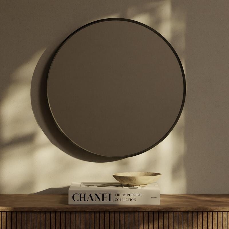Miroir mural rond classique avec cadre en bois