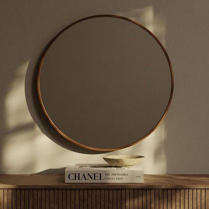 Miroir mural rond classique avec cadre en bois