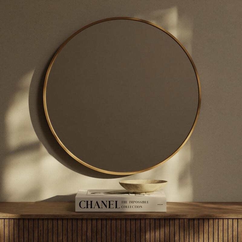 Miroir mural rond classique avec cadre en bois