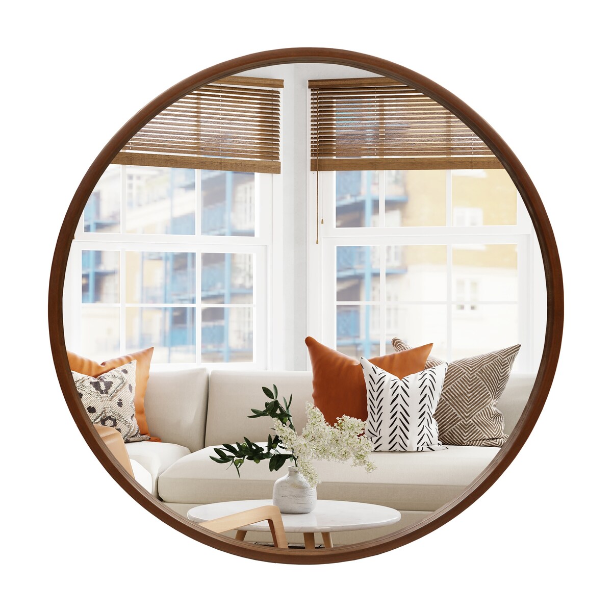 Miroir mural rond classique avec cadre en bois