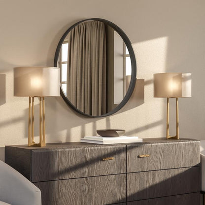 Miroir mural rond classique avec cadre en bois