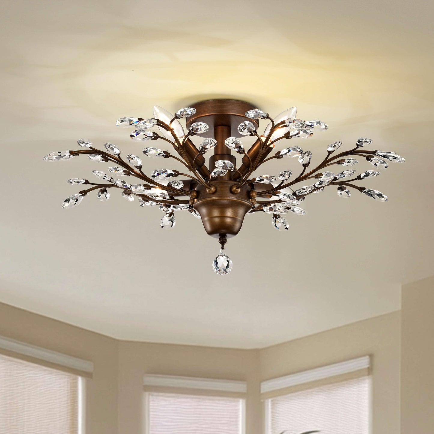 Plafonnier Holly à 4 lumières avec feuilles de cristal