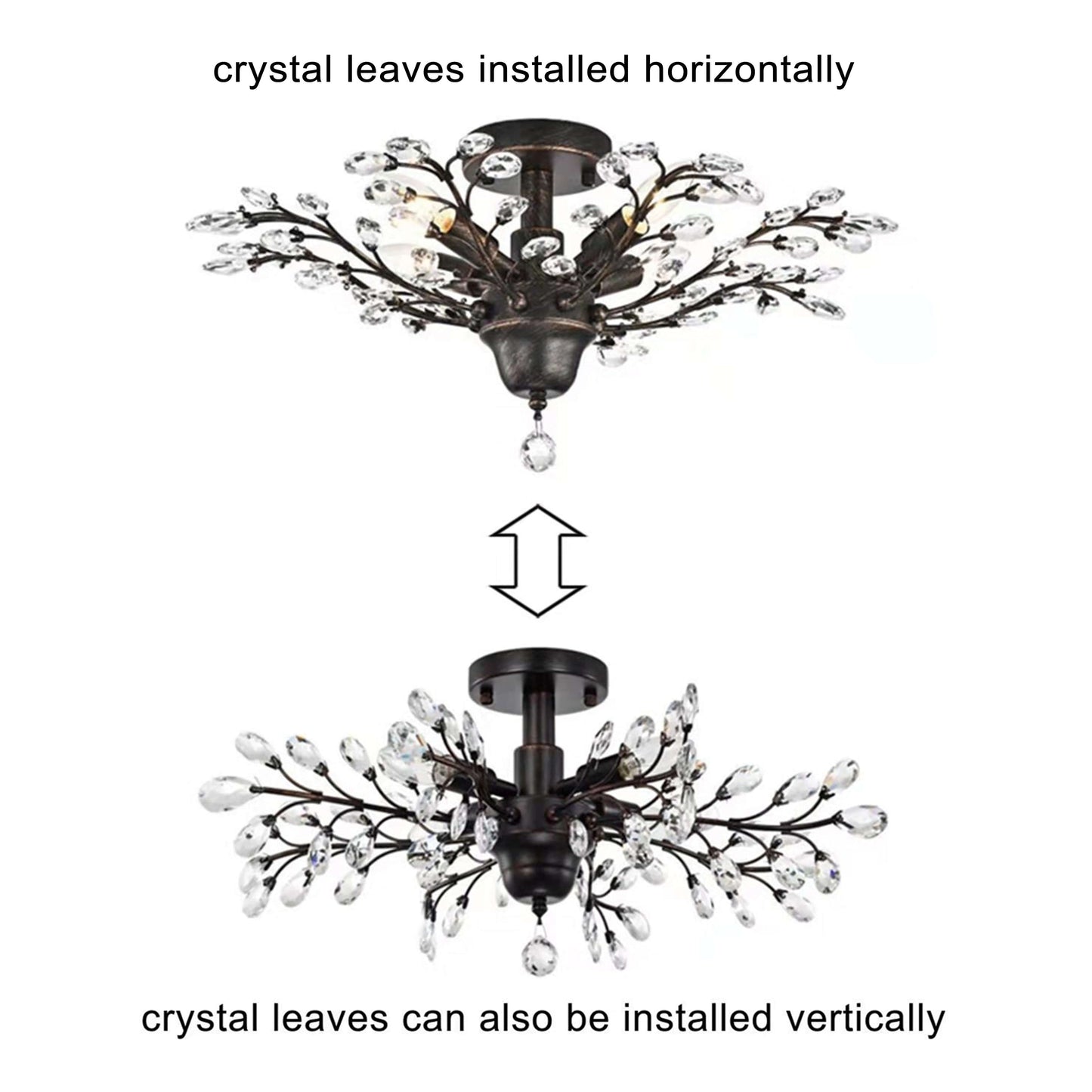 Plafonnier Holly à 4 lumières avec feuilles de cristal