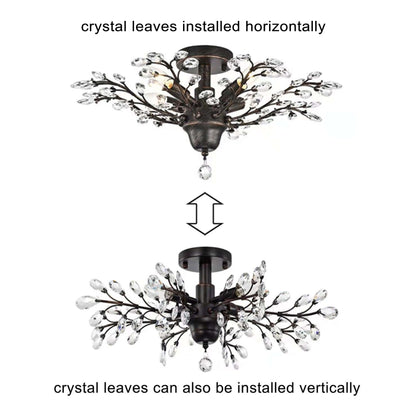 Plafonnier Holly à 4 lumières avec feuilles de cristal