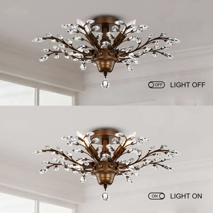 Plafonnier Holly à 4 lumières avec feuilles de cristal