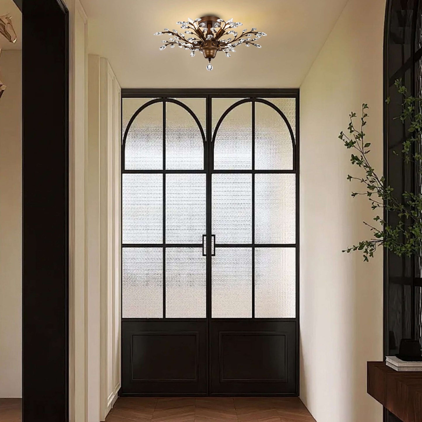 Plafonnier Holly à 4 lumières avec feuilles de cristal