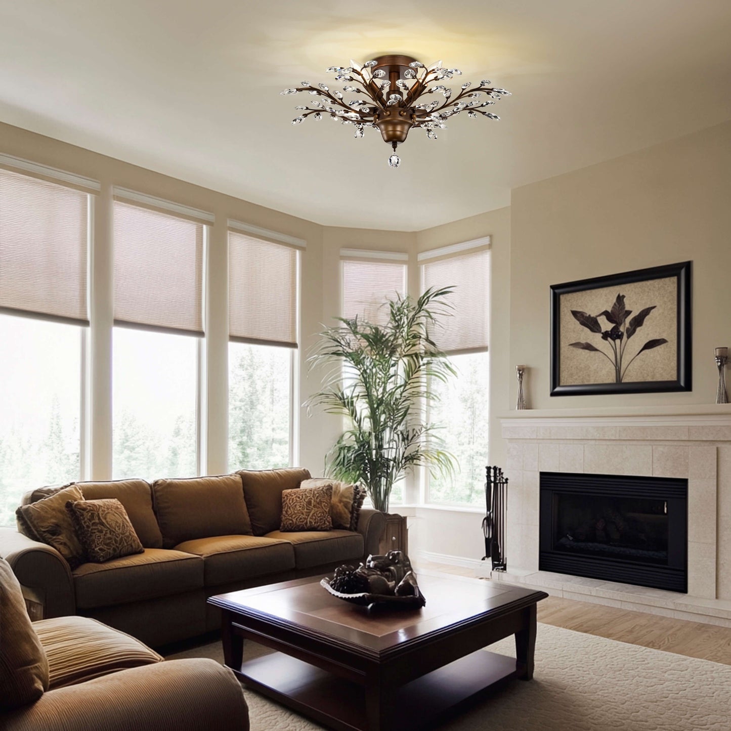 Plafonnier Holly à 4 lumières avec feuilles de cristal