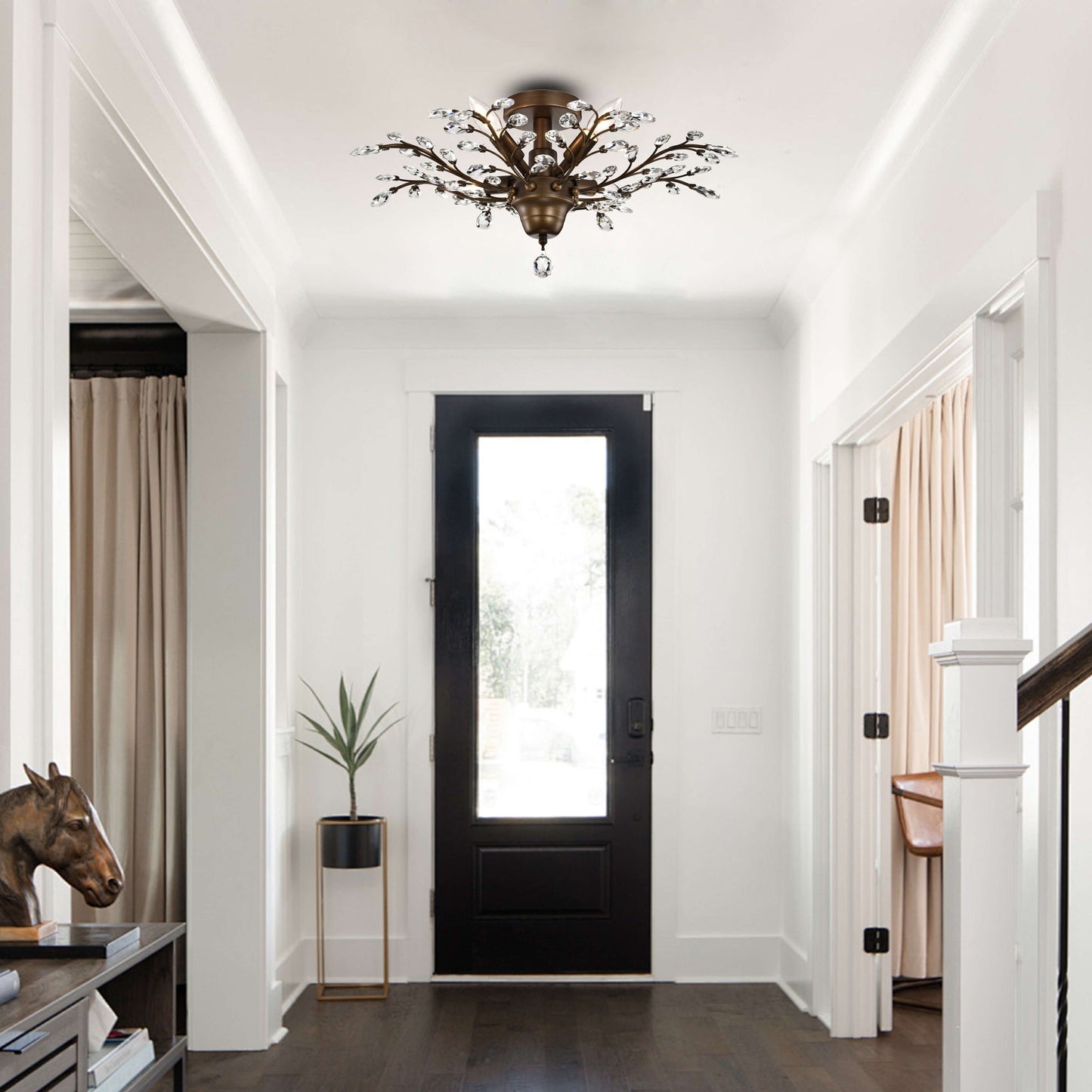 Plafonnier Holly à 4 lumières avec feuilles de cristal