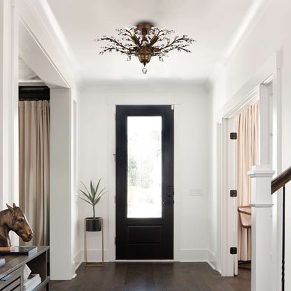 Plafonnier Holly à 4 lumières avec feuilles de cristal