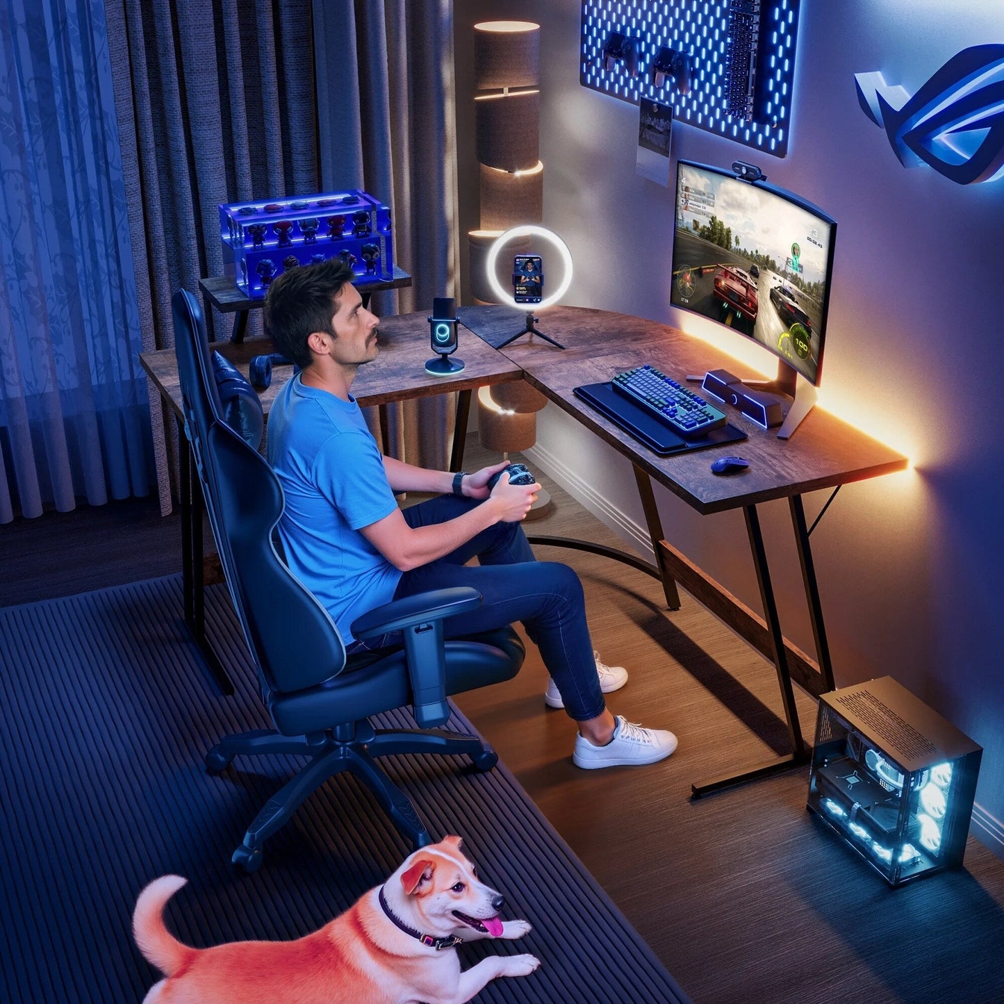 Bureau de jeu en L Homall, bureau d'angle pour ordinateur, bureau d'écriture