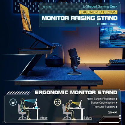 Bureau de jeu en L Homall, bureau d'angle pour ordinateur, bureau d'écriture