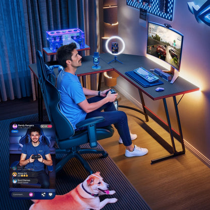 Bureau de jeu en L Homall, bureau d'angle pour ordinateur, bureau d'écriture