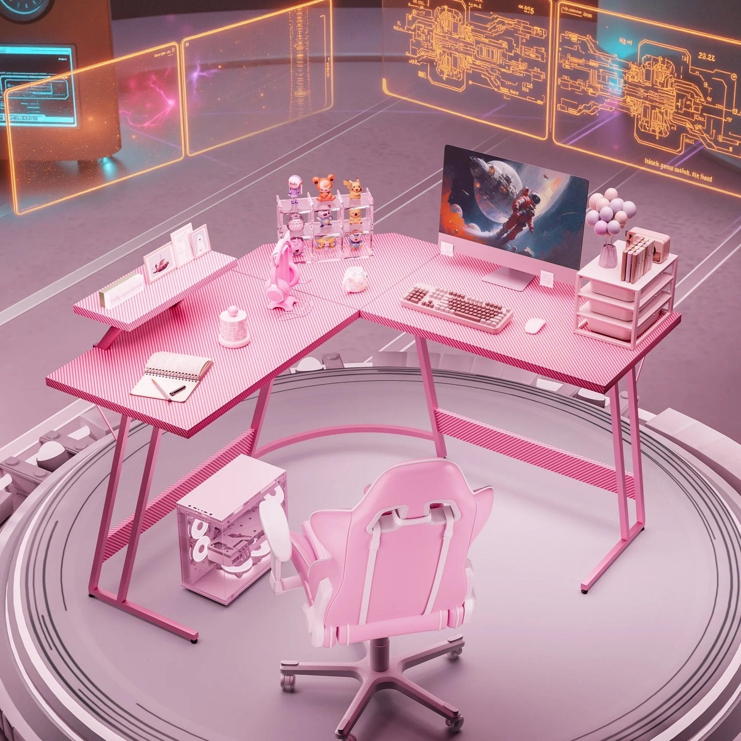 Bureau de jeu en L Homall, bureau d'angle pour ordinateur, bureau d'écriture