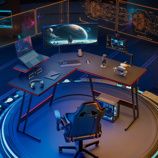 Bureau de jeu en L Homall, bureau d'angle pour ordinateur, bureau d'écriture