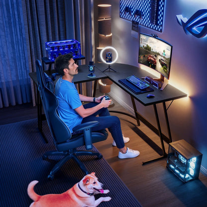 Bureau de jeu en L Homall, bureau d'angle pour ordinateur, bureau d'écriture