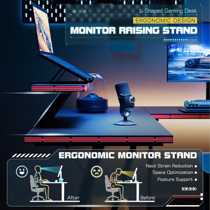 Bureau de jeu en L Homall, bureau d'angle pour ordinateur, bureau d'écriture