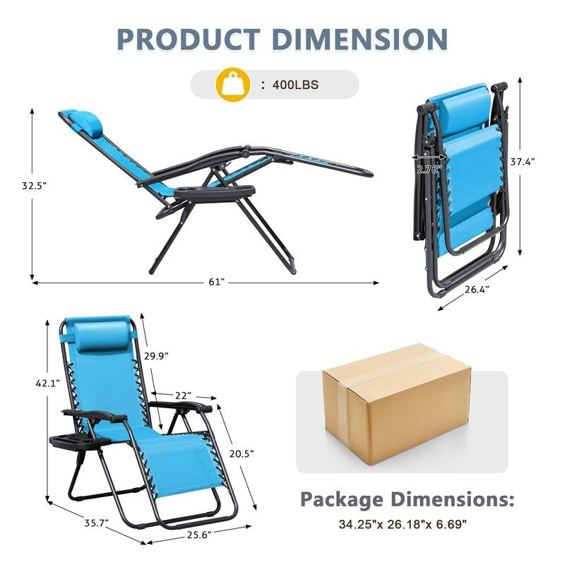 Lot de 2 chaises longues de jardin Homall Patio Zero Gravity avec coussins