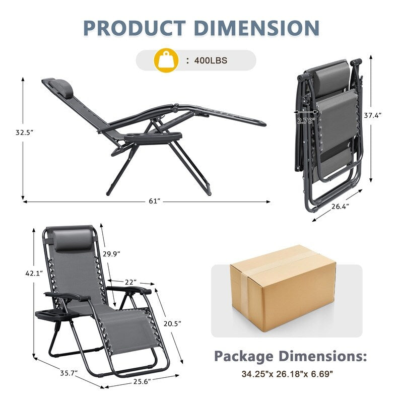 Lot de 2 chaises longues de jardin Homall Patio Zero Gravity avec coussins