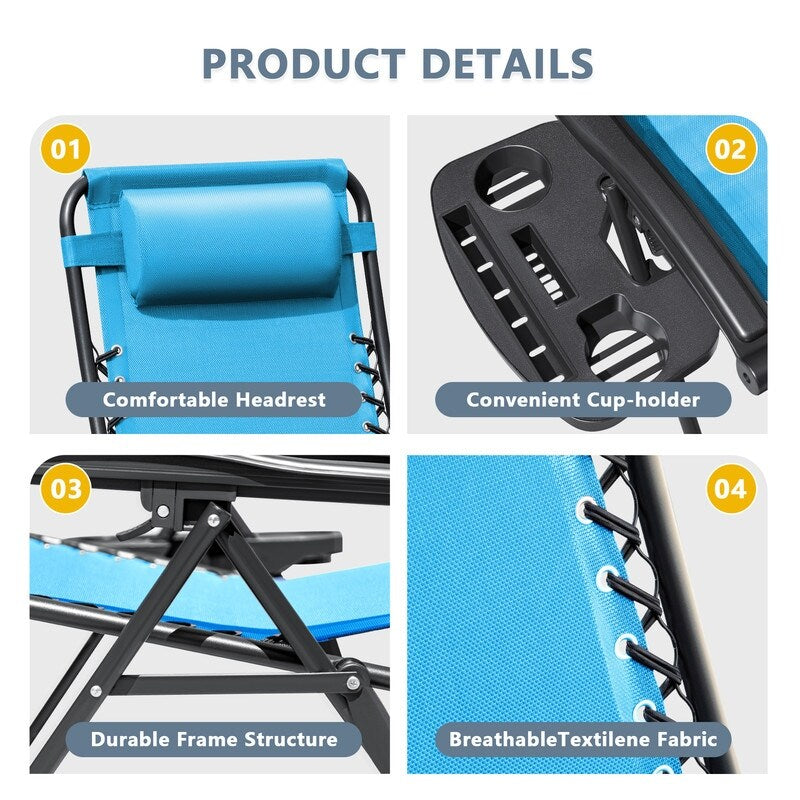 Lot de 2 chaises longues de jardin Homall Patio Zero Gravity avec coussins