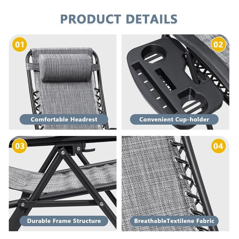 Lot de 2 chaises longues de jardin Homall Patio Zero Gravity avec coussins