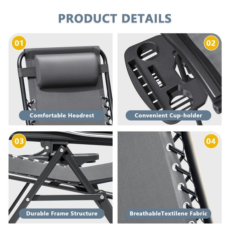 Lot de 2 chaises longues de jardin Homall Patio Zero Gravity avec coussins