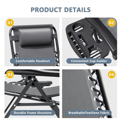 Lot de 2 chaises longues de jardin Homall Patio Zero Gravity avec coussins