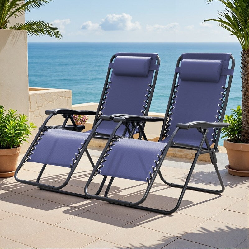 Lot de 2 chaises longues de jardin Homall Patio Zero Gravity avec coussins