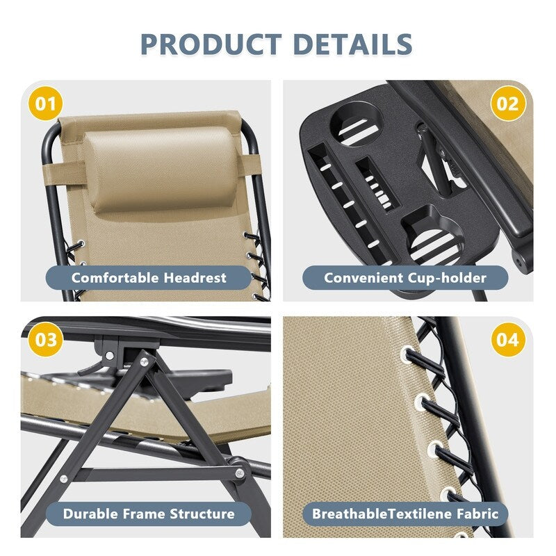 Lot de 2 chaises longues de jardin Homall Patio Zero Gravity avec coussins