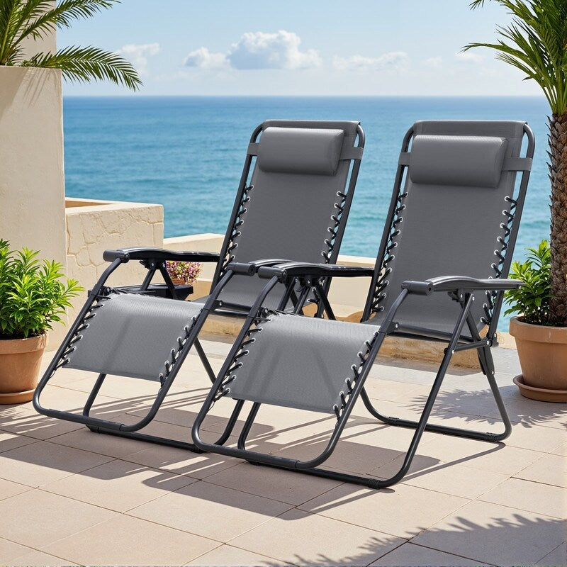 Lot de 2 chaises longues de jardin Homall Patio Zero Gravity avec coussins